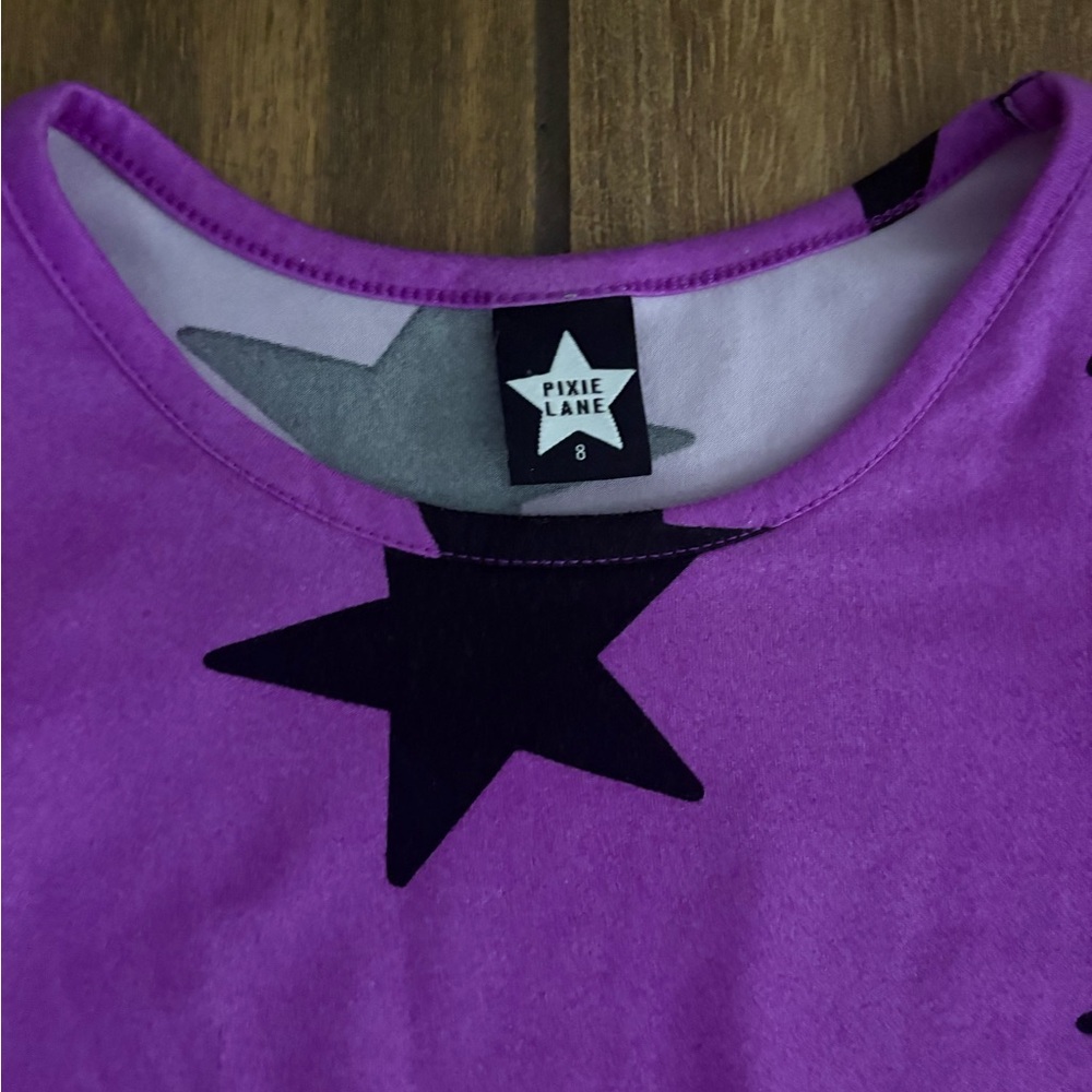 Girls' Purple Star Print Long Sleeve Twirl Dress by No Brand - Picture 2 of 3